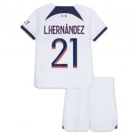 Billiga Paris Saint-Germain Lucas Hernandez #21 Barnkläder Borta fotbollskläder till baby 2023-24 Kortärmad (+ Korta byxor)